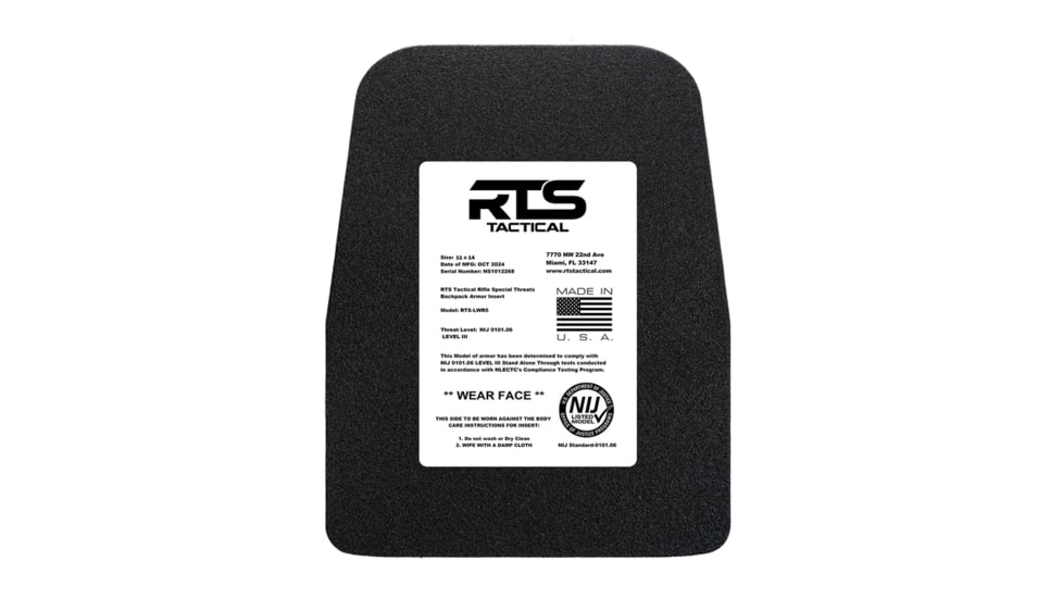 RTS Tactical Rifle Special Threats Backpack Armor Insert
