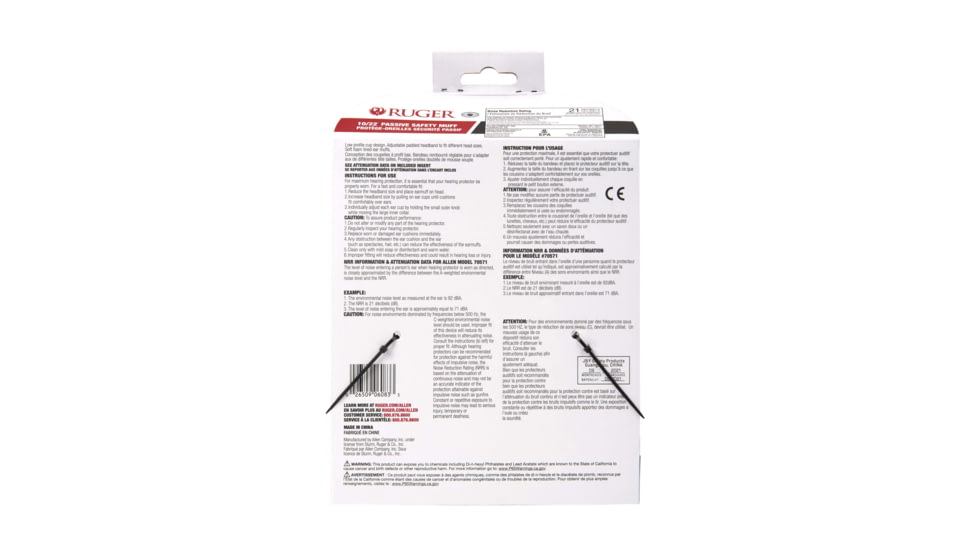 Ruger 10/22 Low-Profile Passive Safety Shooting Earmuffs, 21dB NRR, 70571