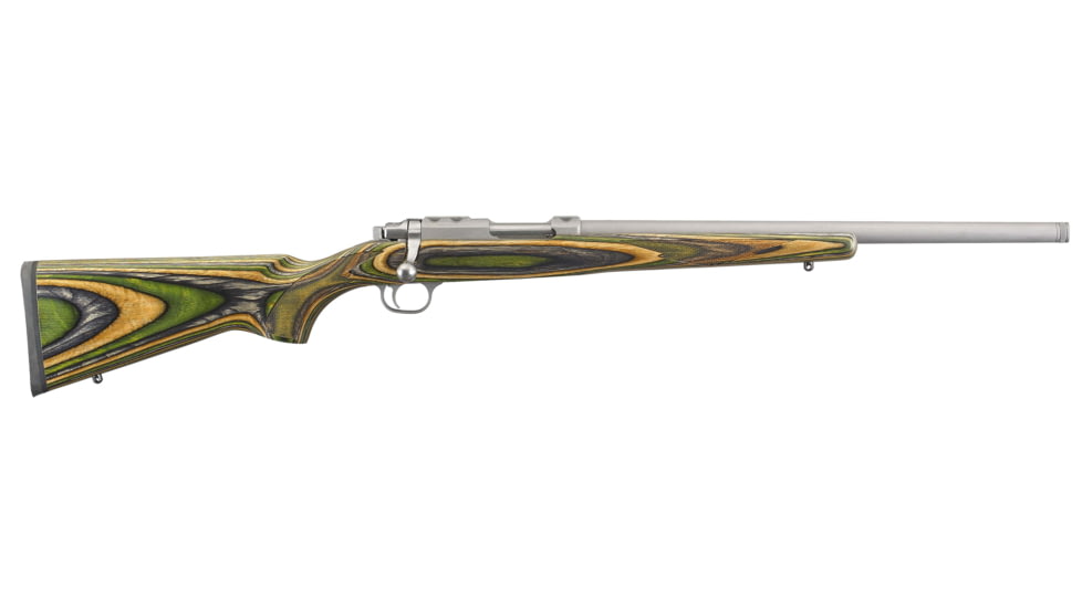 Ruger 77/17 Bolt Action Rifle, 17 WSM, 18.5in 1/2x28 TPI Barrel, 1-9, Laminate Green Mountain Stock, Stainless, 7219-FRRMPG