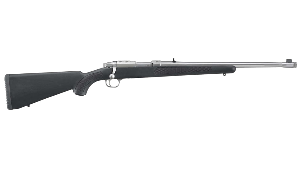Ruger 77/357 Bolt Action Rifle, .357 Magnum/.38 Special, 18.5in 1/2x28 TPI Barrel, 1-16, Black Bead Front Sight/Adjustable Rear Sight, Synthetic Ss Stock, Stainless, 7419-FRRMPG