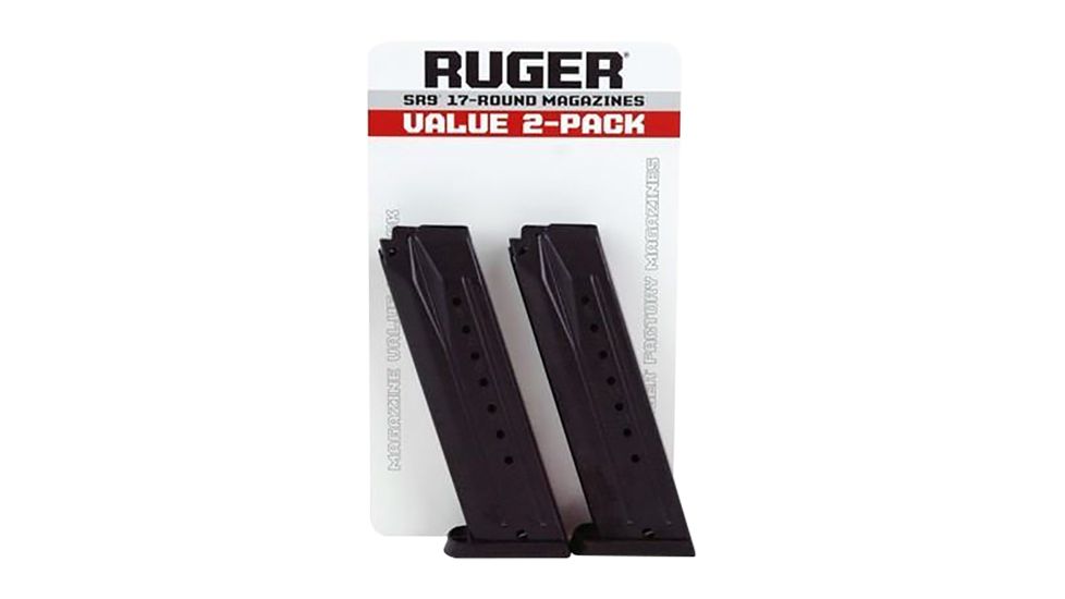 Ruger SR9/SR9C 9mm Luger Pistol Magazine, 17 Round, Blued, 2 Pack, Steel, 90449-17RD