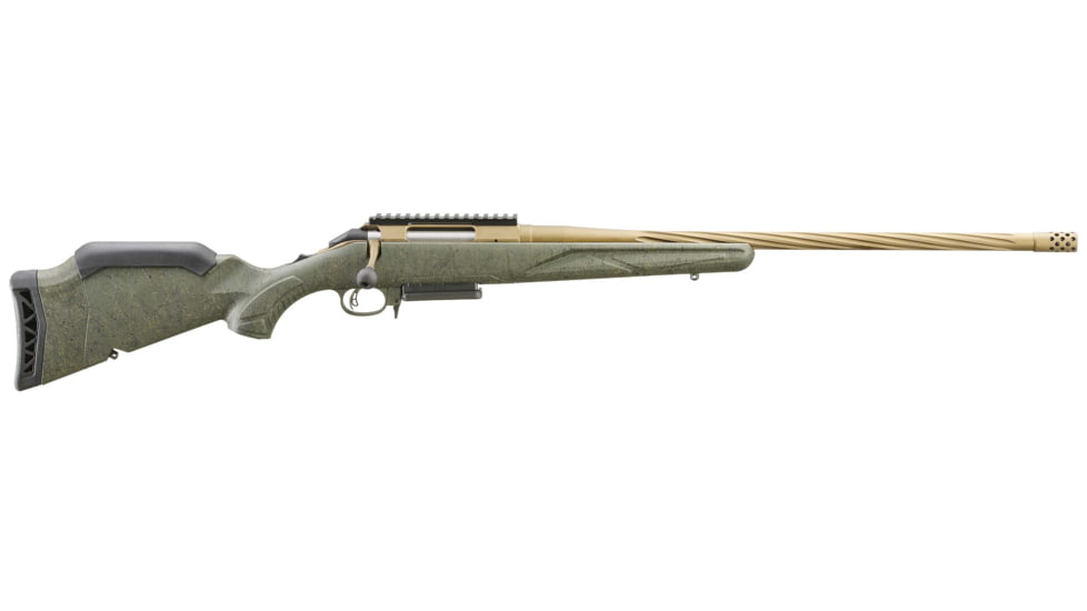 Ruger American Gen II Predator Bolt Action Rifle, .243 Winchester, 22in Fluted Threaded Barrel, 1-9, Splatter Green Stock, Cerakote Burnt Bronze, 46933-FRRMPG