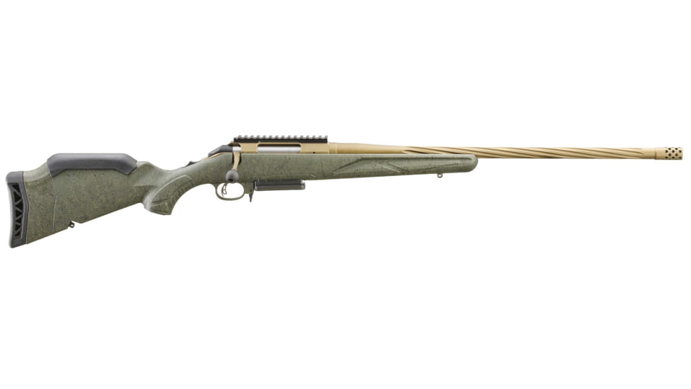 Ruger American Gen II Predator Bolt Action Rifle, .270 Winchester, 22in Fluted Threaded Barrel, 1-10, Splatter Green Stock, Cerakote Burnt Bronze, 46944-FRRMPG