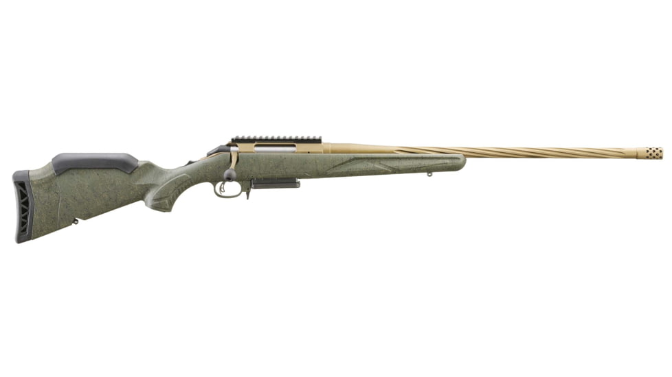 Ruger American Gen II Predator Bolt Action Rifle, 7mm-08 Remington, 22in Fluted Threaded Barrel, 1-8.5, Splatter Green Stock, Cerakote Burnt Bronze, 46932-FRRMPG
