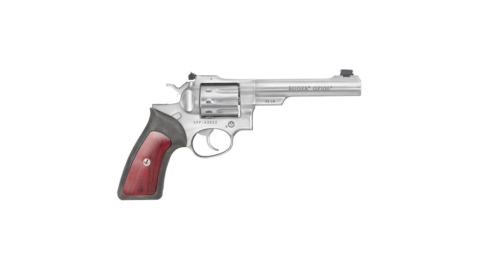 Ruger GP100 Revolver, .22 Long Rifle, 6in Barrel, Adjustable, Stainless Frame, Rubber Grip, 10 Round Cylinder, 1757