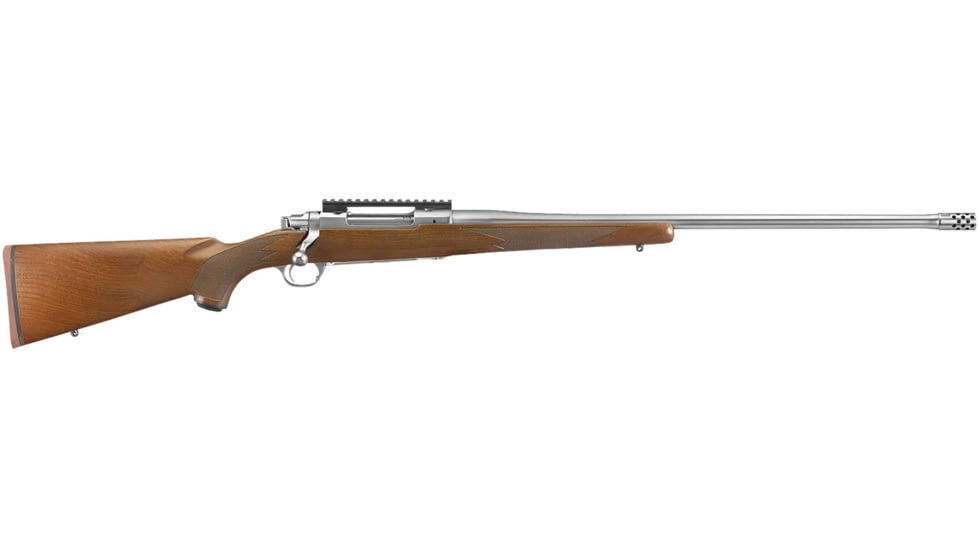 Ruger Hawkeye Hunter Bolt Action Rifle, 7mm PRC, 24in Threaded Barrel, 1-8, Walnut Wood Stock, Stainless, 57144-FRRMPG