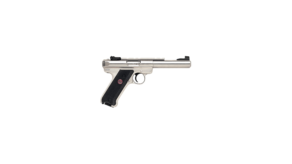 Ruger Mark III Target Pistol, .22 Long Rifle, 5.5 in barrel, stainless steel frame, black synthetic grip, blowback operated semi-auto, fixed front, adjustable rear, stainless steel bull barrel, 10 round magazine, Mark III TG2255-1-FRRMPG