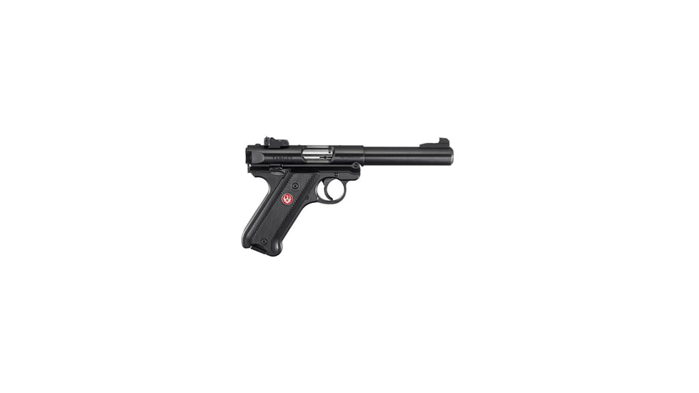 Ruger Mark IV Target Pistol, .22 Long Rifle, 5.5 in barrel, aluminum frame, black checkered plastic grip, blowback operated semi-auto, fixed blade front, adj. target rear, 10 round magazine, Mark IV TG55-1-FRRMPG