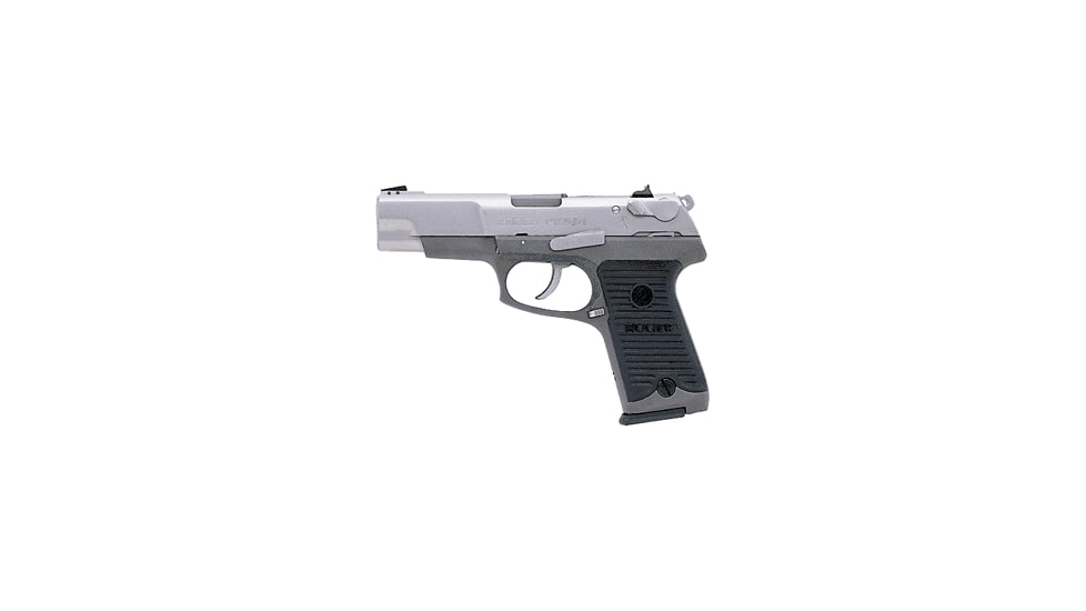 Ruger P89 Pistol, 9mm Luger, 4.5 in barrel, aluminum alloy frame, black polycarbonate grip, recoil operated semi-automatic, fixed 3-dot, slide mounted decock-only lever, stainless steel barrel, 15 round magazine, P89 P-89-1-FRRMPG