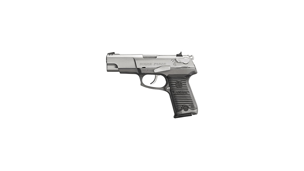 Ruger P90 Pistol, .45 ACP, 4.5 in barrel, aluminum alloy frame, black polycarbonate grip, recoil operated semi-automatic, fixed 3-dot, slide mounted decock-only lever, stainless steel slide, 8 round magazine, P90 P-90-1-FRRMPG