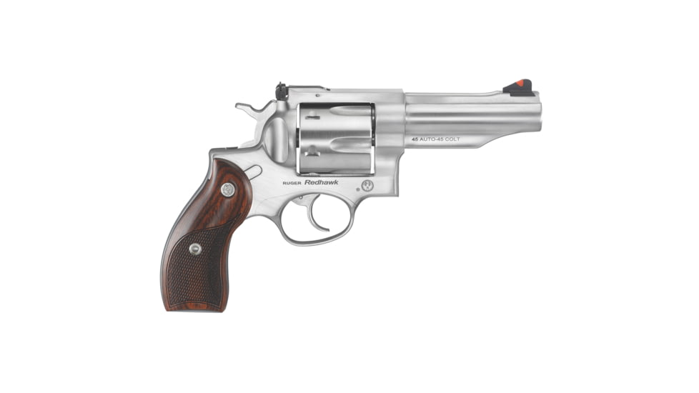 Ruger Redhawk Revolver, .45 ACP, 4.2in Barrel, Adjustable, Stainless Frame, Wood Grip, 6 Round Cylinder, 5050