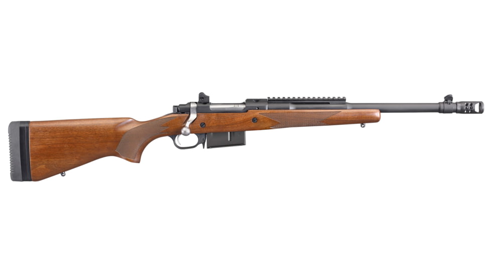 Ruger M77-GS Gunsite Scout Bolt Action Rifle, .450 Bushmaster, 16.1in Barrel, 1-16, Walnut Stock, Black, 6837-FRRMPG