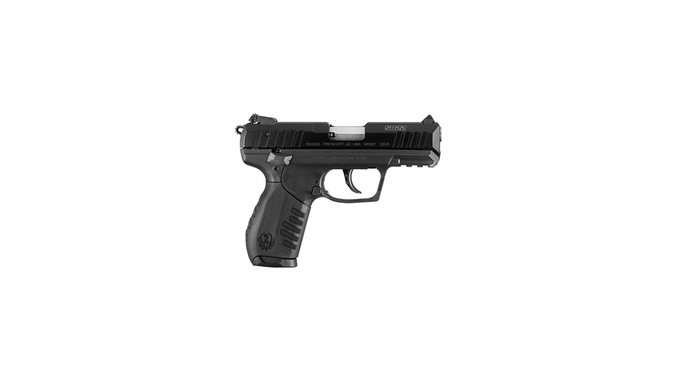 Ruger SR22 Pistol, .22 Long Rifle, 3.5 in barrel, black polymer frame, interchangeable polymer grip, blowback operated semi-auto, 3-dot adjustable, black anodized slide, 10 round magazine, SR22-22-35-1-FRRMPG