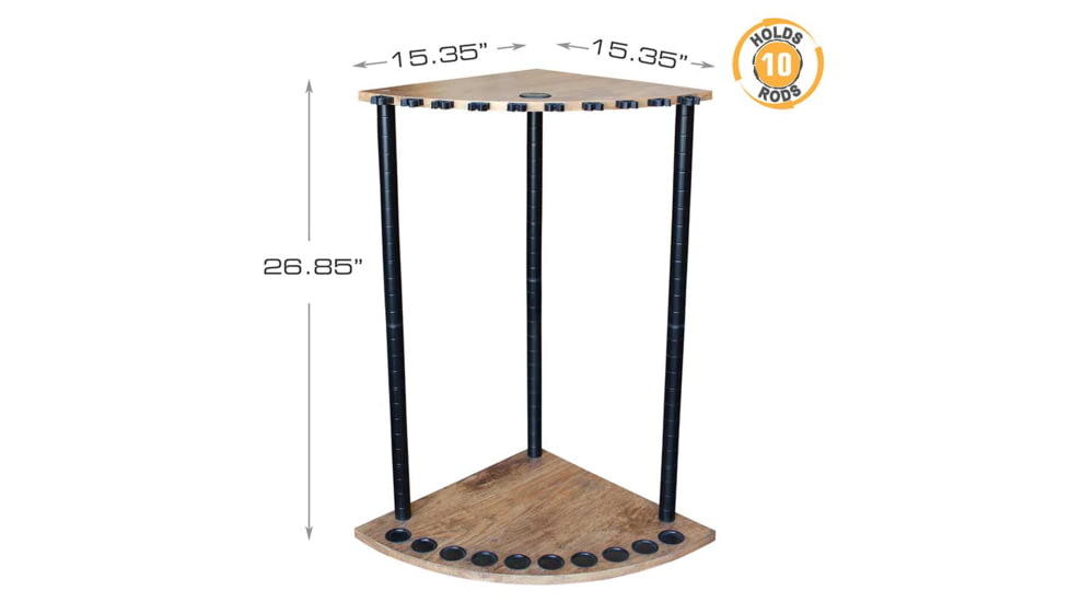 Rush Creek Creations 10 Rod Corner Rack, American Cherry, 15 x 15 x 27, 38-4063