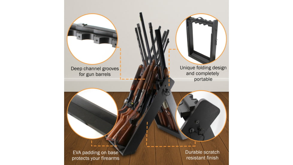 Rush Creek Creations Deer Camp Portable 10 Gun Folding Storage Rack, Black, 38-0238