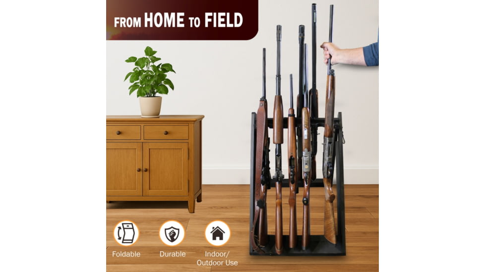 Rush Creek Creations Deer Camp Portable 10 Gun Folding Storage Rack, Black, 38-0238