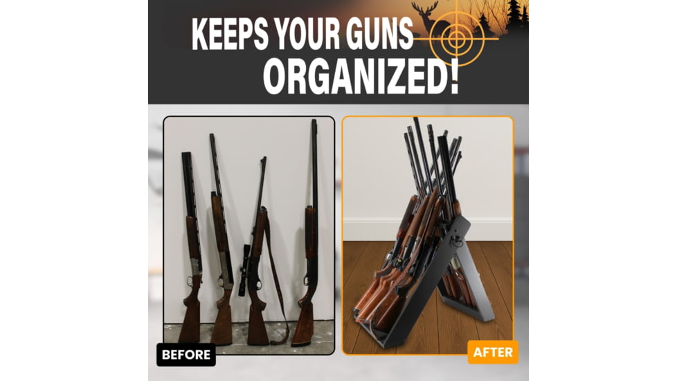 Rush Creek Creations Deer Camp Portable 10 Gun Folding Storage Rack, Black, 38-0238