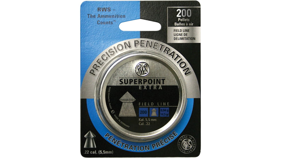 RWS Superpoint Extra Field Line .22 Pellets, 14.5 Grain, Pointed, 200 Pack, 2317410