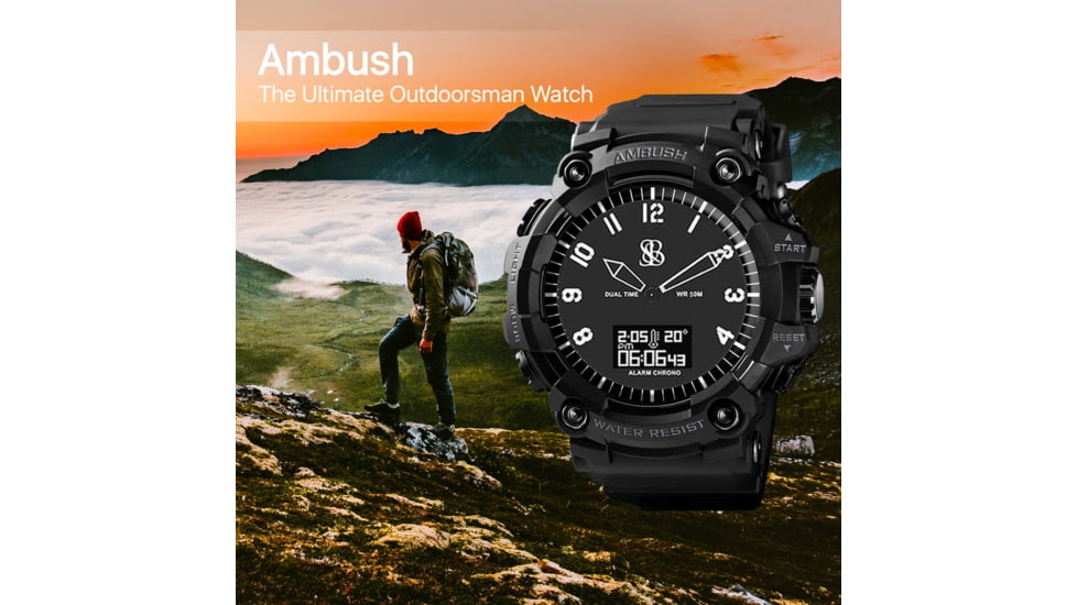 S&amp;B Watches Ambush Sport Watch, Black Case W/ Black Dial, 54mm, AMB301