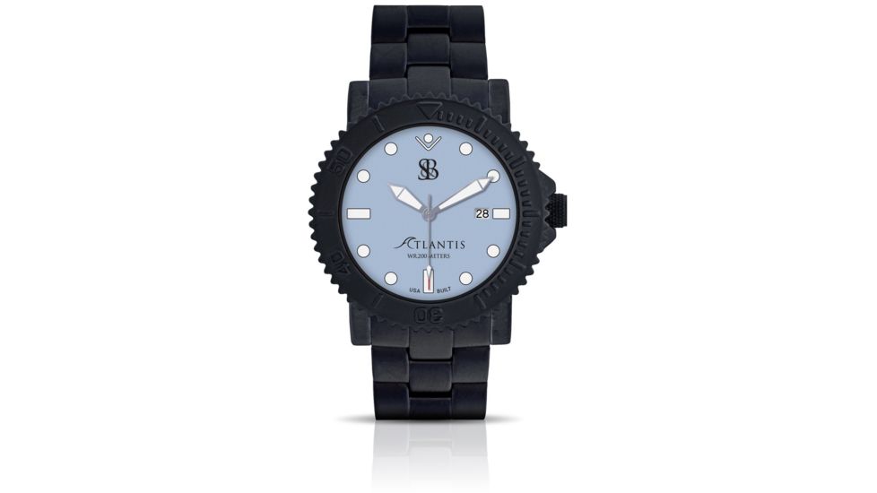 Smith &amp; Bradley Watches Atlantis Automatic Dive Watch, Black Case/Light Blue Dial, 44mm, ATL201