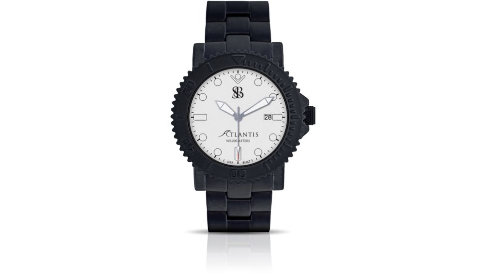 Smith &amp; Bradley Watches Atlantis Automatic Dive Watch, Black Case/White Dial, 44mm, ATL203