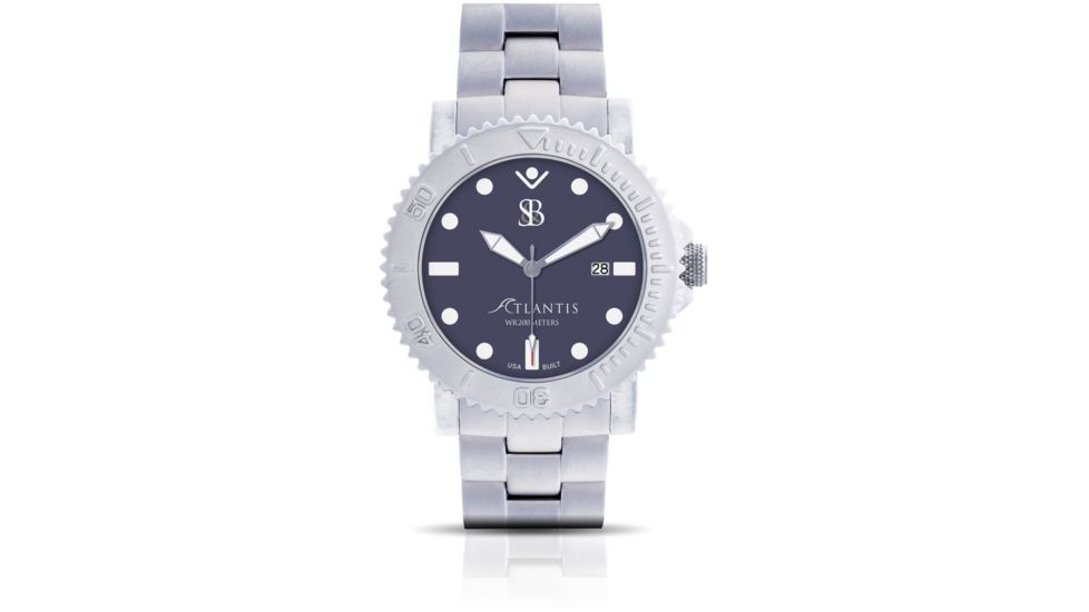 Smith &amp; Bradley Watches Atlantis Automatic Dive Watch, Silver Case/Blue Dial, 44mm, ATL104