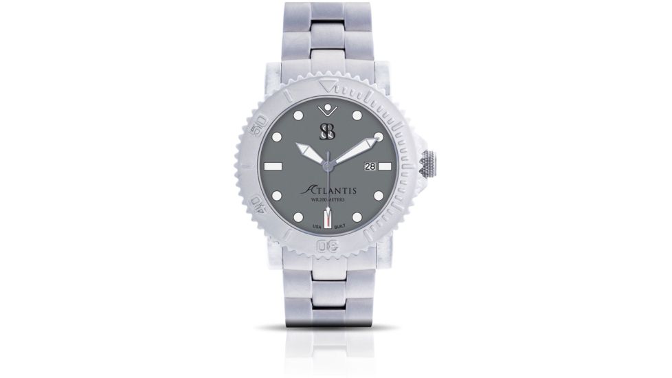 Smith &amp; Bradley Watches Atlantis Automatic Dive Watch, Silver Case/Gray Dial, 44mm, ATL102