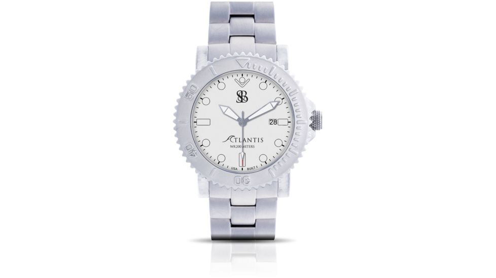 Smith &amp; Bradley Watches Atlantis Automatic Dive Watch, Silver Case/White Dial, 44mm, ATL103