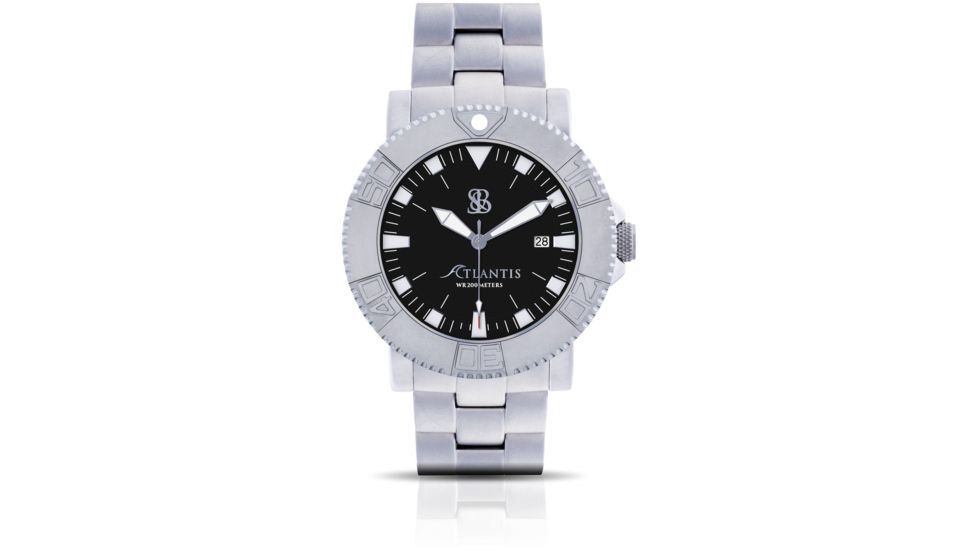 Smith &amp; Bradley Watches Atlantis Pro Automatic Watch, Silver Case/Black Dial, 44mm, ATPR105