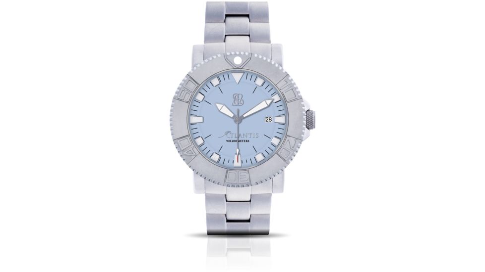 Smith &amp; Bradley Watches Atlantis Pro Automatic Watch, Silver Case/Light Blue Dial, 44mm, ATPR101