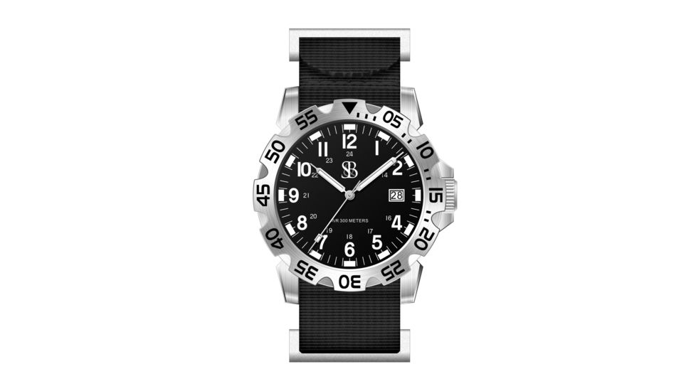 Smith &amp; Bradley Watches SANS-13 Tactical Sport Watch, Silver Case/Black Dial, 42mm, SAN101