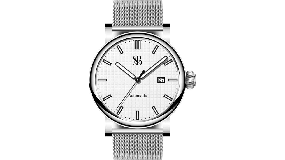 Smith &amp; Bradley Watches Skyline Automatic Watch, Silver Case/White Dial, 42mm, SKY102