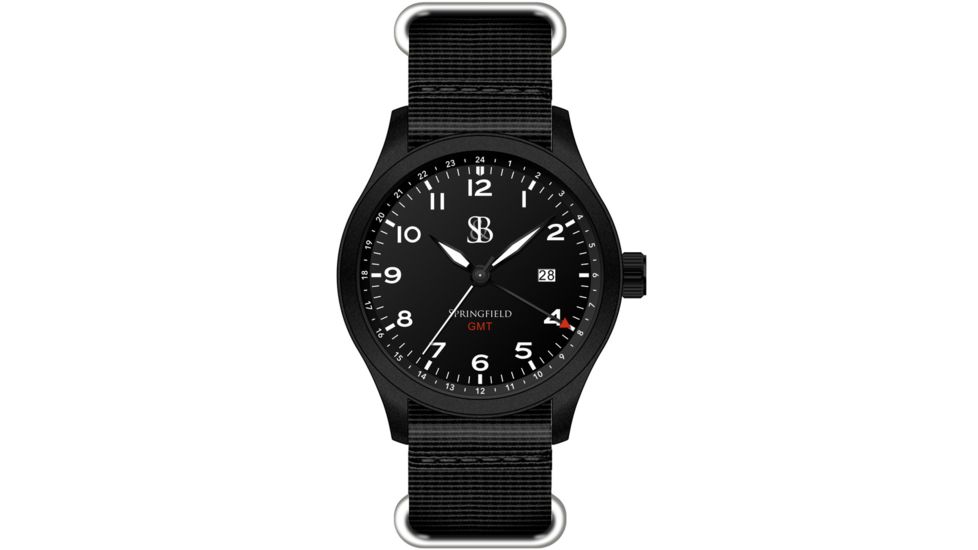 Smith &amp; Bradley Watches Springfield GMT Watch, Black Case/Black Dial, 44mm, SPR201