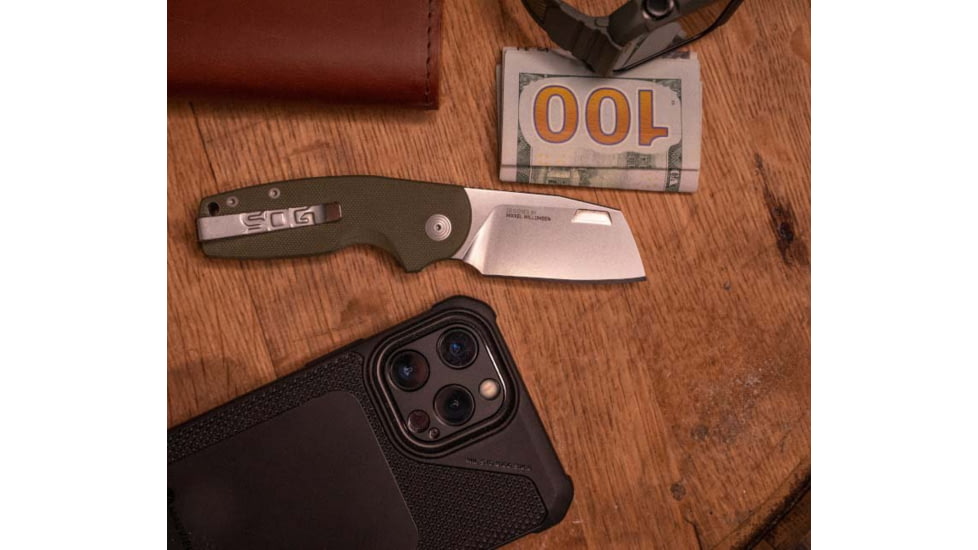 SOG Specialty Knives &amp; Tools Stout FLK Folding Knife, 2.1 in Blade, D2 Steel, OD Green, SOG14031157