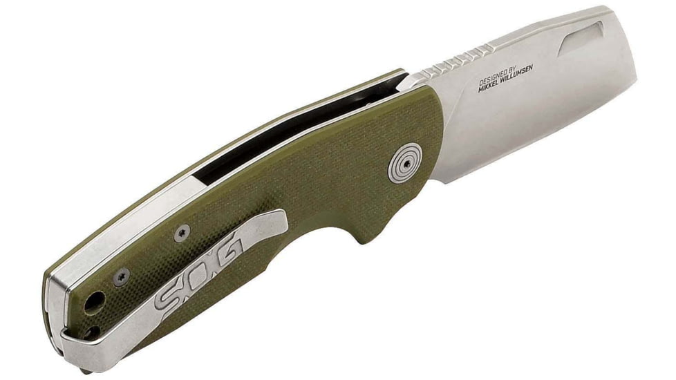 SOG Specialty Knives &amp; Tools Stout FLK Folding Knife, 2.1 in Blade, D2 Steel, OD Green, SOG14031157