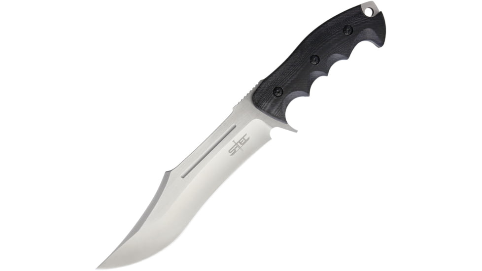 USED S-TEC Bowie G10 Fixed Blade Knife, 11.75in Overall, 7in Satin SS Clip Point Blade, Black Finger Grooved G10 Handle, Black Nylon Sheath, T228522, EDEMO1