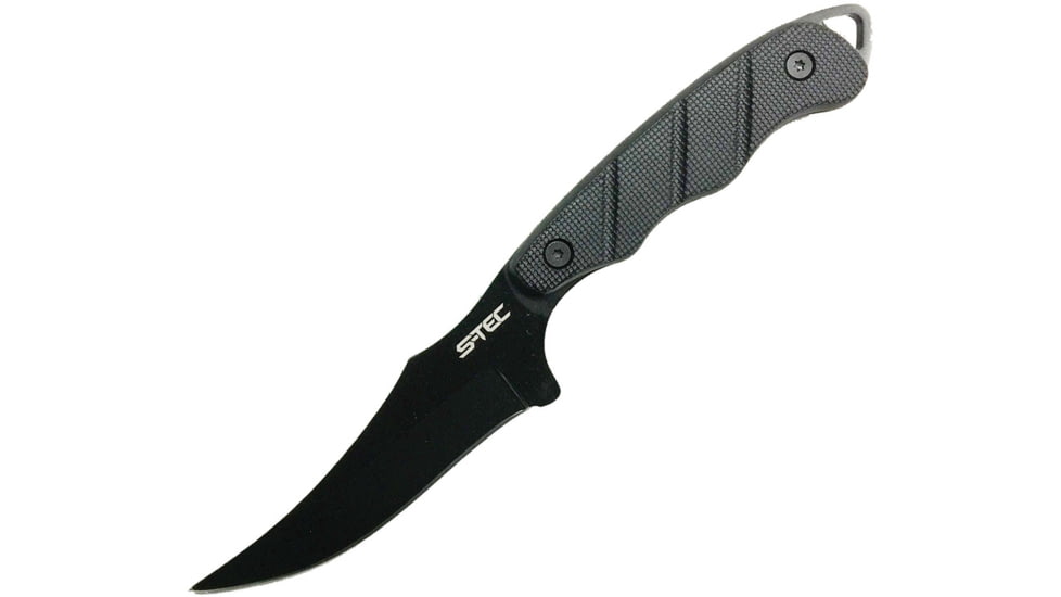 S-TEC Fixed Blade Knife, 9in Overall, 4.25in Black SS Blade, Black Finger Grooved G10 Handle, Black Nylon Sheath, T25139BK
