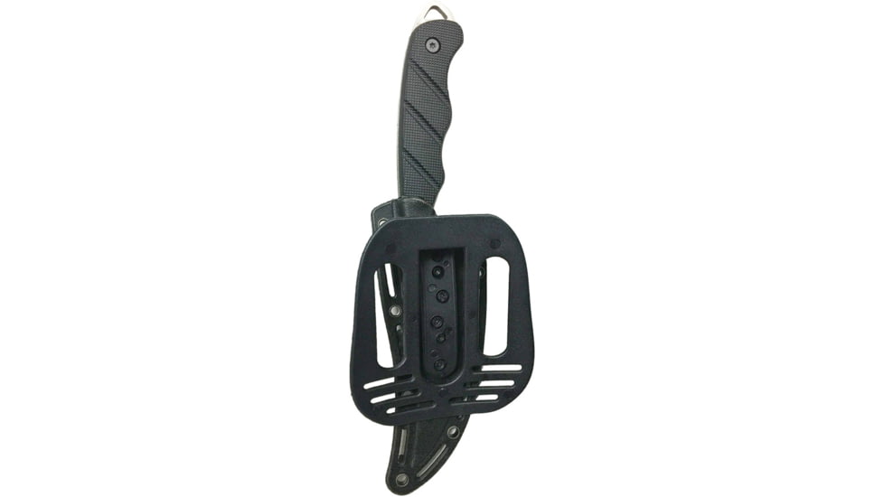 S-TEC Fixed Blade Knife, 9in Overall, 4.25in Satin SS Blade, Black Finger Grooved G10 Handle, Black Nylon Sheath, T25139