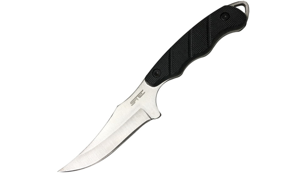 S-TEC Fixed Blade Knife, 9in Overall, 4.25in Satin SS Blade, Black Finger Grooved G10 Handle, Black Nylon Sheath, T25139