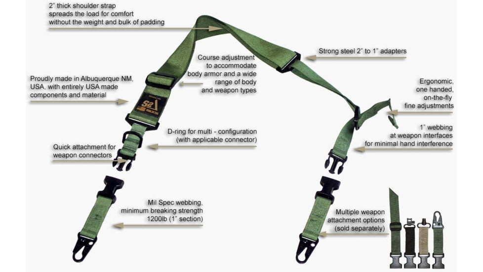 S2Delta C.L.A.S.H. Rifle Sling, Green, MRS2P-USA-GRN-SLING-HOOKS