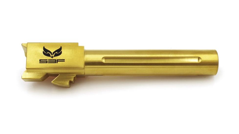 S3F Solutions Glock 23 Drop In Match Grade Barrel 9mm Conversion Fluted, Titanium Nitride, Gold, S3FG239mmFTiN