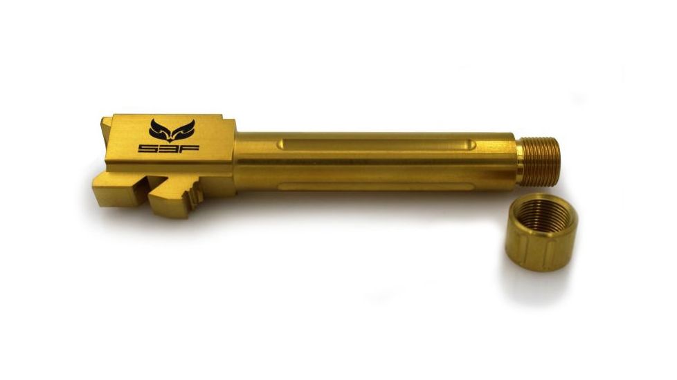 S3F Solutions Glock 23 Drop In Match Grade Barrel 9mm Conversion Threaded/Fluted, Titanium Nitride, Gold, S3FG239mmT/FTiN