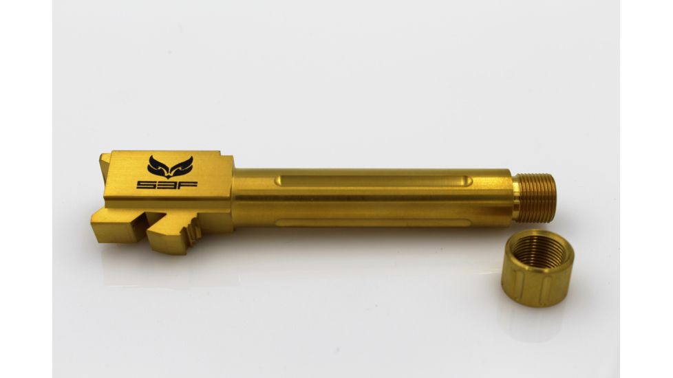 S3F Solutions Glock 26 Drop in Match Grade Barrel Fluted, Titanium Nitride, Gold S3FG26FTiN