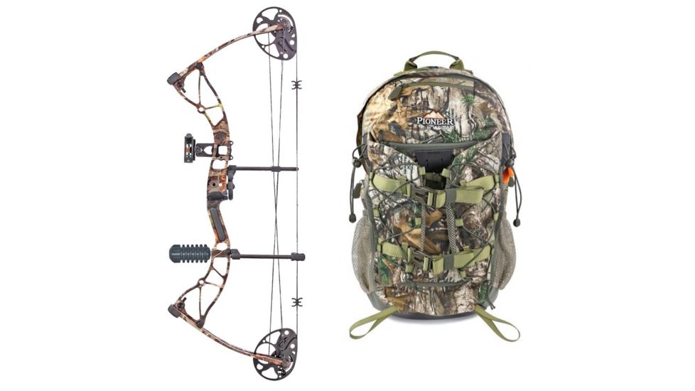 SA Sports Outdoor Gear Vulcan Compound Bow, Pkg. 17-31 in. 15-70 lbs RH, 571 W/ Vanguard L Hunting Backpack-Realtree Camo