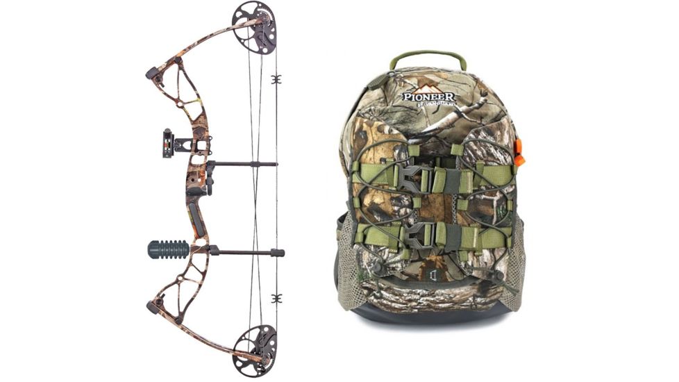SA Sports Outdoor Gear Vulcan Compound Bow, Pkg. 17-31 in. 15-70 lbs RH, 571 W/ Vanguard Xl Hunting Backpack-Realtree Camo, 65785-KIT1
