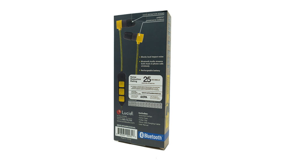 Saf-T-Ear Bluetooth Dual Mode Earphones w/25dB of Noise Reduction, Yellow/Gray, ERSTE-BTEARBUDSDUAL