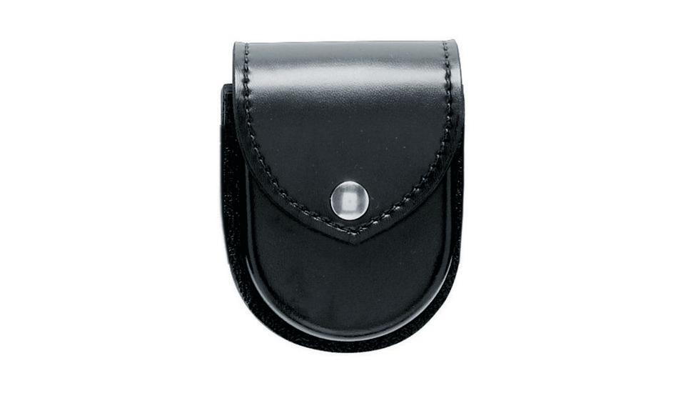 Safariland 290 Double Cuff Pouch W/ Top Flap, Basket Weave Black W/ Brass Snap Closure 290-48B