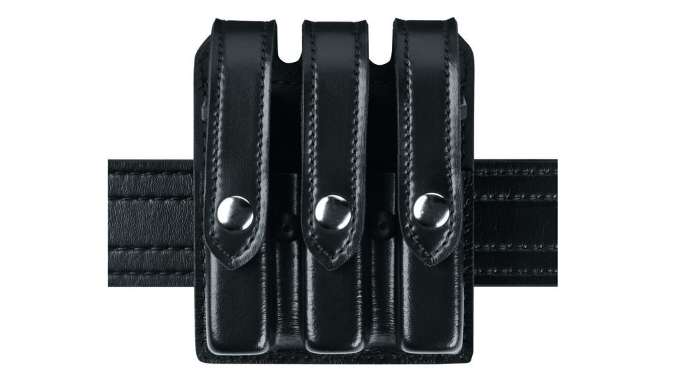 Safariland 777 Slim Triple Mag Pouch W/ Flap, Glock 20 10mm 4.6in., Glock 21 .45 Cal., STX Plain Black W/ Black Plastic Snap 777-383-41PBL