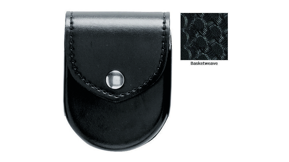 Safariland 90 Hand Cuff Case W/Flap Standard SZEd Chain, Basket Weave Black W/ Brass Snap Closure 90-4B