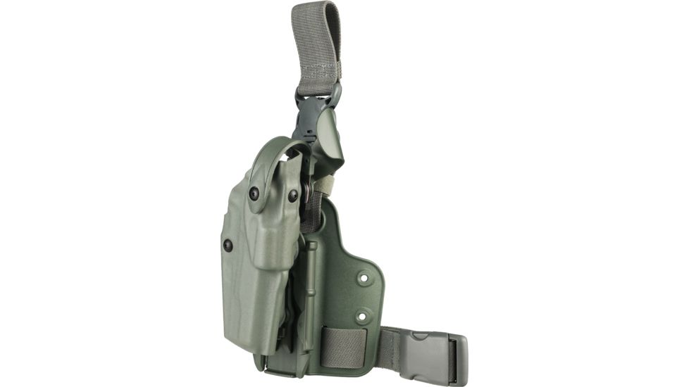 Safariland ALS Tactical Holster w/ Quick Release Leg Harness, Right Hand, STX Foliage Green Leg Shroud Single Strap Molle locking System receiver Plate and Locking Fork 6305-53-541-SP10-MS15-MS18